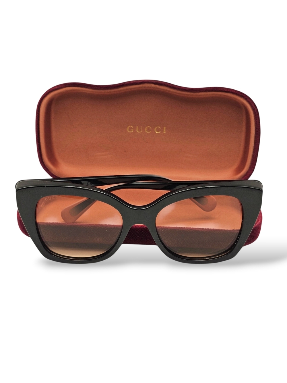 Gucci Women’s Black Frame Sunglasses with Brown Gradient Lenses